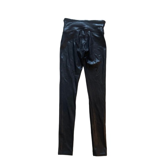 Women S Spanx Faux Leather Leggings Black Shaping Tummy Control Pants Skinny - Picture 4 of 5